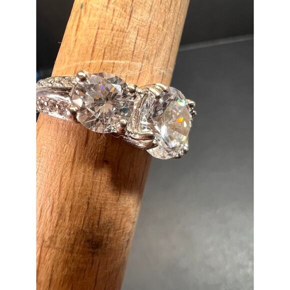 Vintage 3 stone CZ sterling silver ring size 7 - Picture 7 of 16